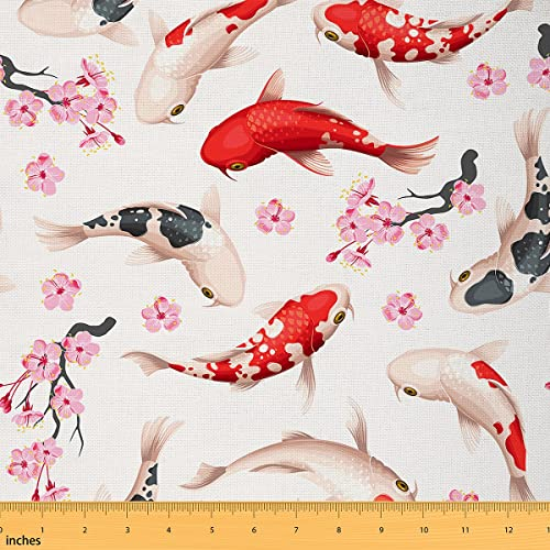 Koi Polsterstoff Kirschblütenstoff Meterware Japanischer Ukiyoe Dekorationsstoff Exotischer Karpfenfisch Meeresmeer Drinnen und Draußen Stoff DIY Bastel Patchwork 920 x 150 (HxB)