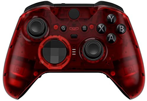 eXtremeRate Carcasa para Xbox One Elite Protectora Placa Frontal Reemplazo Kit Cubierta Shell Funda para Xbox One Elite Series 2 Modelo 1797 Mando-Incluye Anillos de Joysticks(Transparente Rojo)