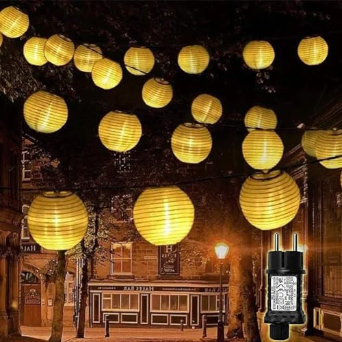 YIFMOO Lampions Lichterkette Außen Wetterfest Strom, 6M 30 LED Laternen mit Timer und Memoryfunktion Lichterkette, 8 Modi Lampion Außen mit Stecker für DekoGarten, Hochzeit, Balkon Deko(Warmweiß)