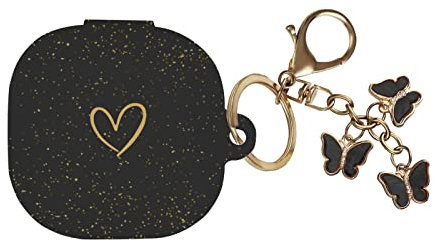 AIIEKZ Kompatibel mit Samsung Galaxy Buds FE/Buds 2 / Buds Pro/Buds Live/Buds 2 Pro, weiche Silikonhülle mit goldenem Herzmuster mit süßem Schmetterlings-Schlüsselanhänger (Glitzer Schwarz)
