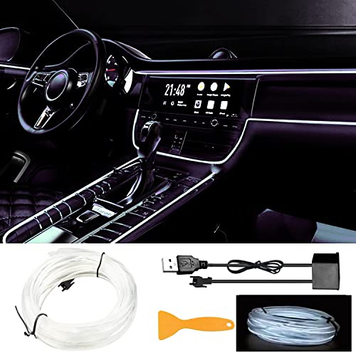 EL Wire Car LED Interior Lights Strip USB Neon Wire Lights 197 inch 6mm Sewing Edge Glowing EL Wire Lights for Car Ambient Lighting Kit 5M/16.5ft Car Decorations LED Lights for Car Interior (weiß)