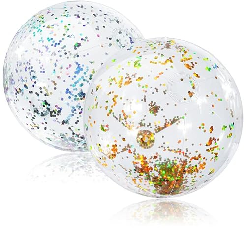 flintronic Aufblasbare Glitter Wasserbälle, Strandball in 40.7cm Durchmesser, 2 Stück Beachball, Schwimmbad Party Ball für Sommeraktivitäten im Freien, Wasserspiele, Schwimmbad-Strandparty