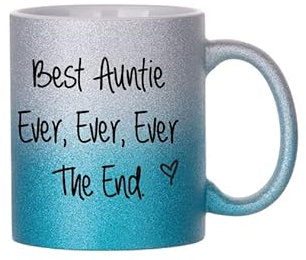Mug en céramique avec inscription « 60 Second Makeover Best Auntie Ever Ever The End » - Bleu à paillettes - Cadeau de fête des mères - Cadeau de Noël ou d'anniversaire