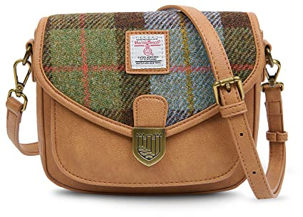 Islander Die Mini-Satteltasche mit Schultergurt aus PU-Leder und Harris Tweed