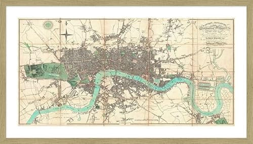 ART PRINT CAFE' – Mappe antiche – stampa con cornice rovere: Edward Mogg, Mappe antiche di Londra, 1806
