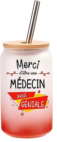 Planetee Verre Cocktail Merci Médecin Géniale | Idée Cadeau Verre à Eau avec Paille