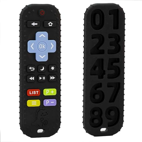 BABYZOCO Juguete Para Bebe Mando Distancia Dentición, Mordedor Bebe, Mordedor forma de mando, Mando de dentición para infantes, sin BPA, Apto para 6 a 12 meses, Negro