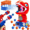 JIZZU Movable Dinosaur Shooting Toy, Dinosaur Toy for 4 5 6 7 8 Year Old Boys Girls, 2 Air Pump Guns & 48 Foam Balls, LED Score Record, Electronic Target Practice Toy Christmas Birthday Gift for Kids