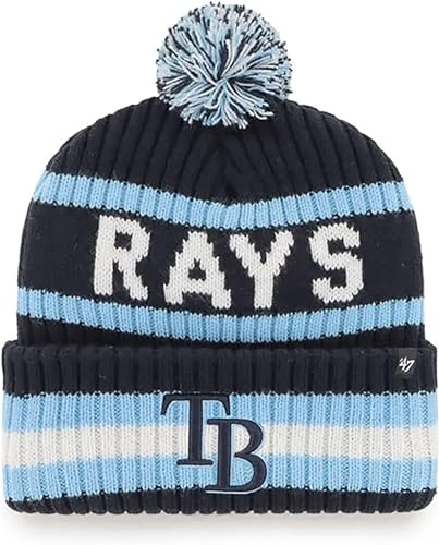 47 MLB Mütze für Erwachsene, offizielles Lizenzprodukt, Bering, Sport, Strickmütze mit Bommel, für kaltes Wetter, Tampa Bay Strahlen, Einheitsgr��e