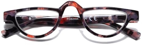 Hubeye Halbmond Lesebrille Dunkelbraune Streifen Kunststoff Halbrahmen Federscharnier Lesehilfe mit Brillenholster für Damen und Herren 2.50