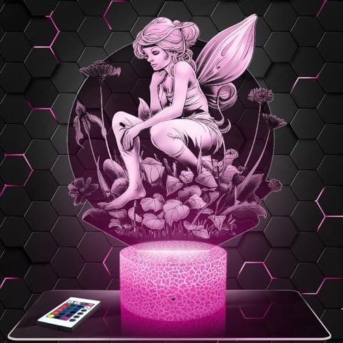 Lampephoto.fr - Fee 3D Lampe, Touch Nachtlicht, Deko kinderzimmer, Geschenk Weihnachten Mädchen 4, 5, 6, 7, 8, 9, 10 JahrE. Nachttischlampe Fee Magisch Legende, 3D Led Illusion