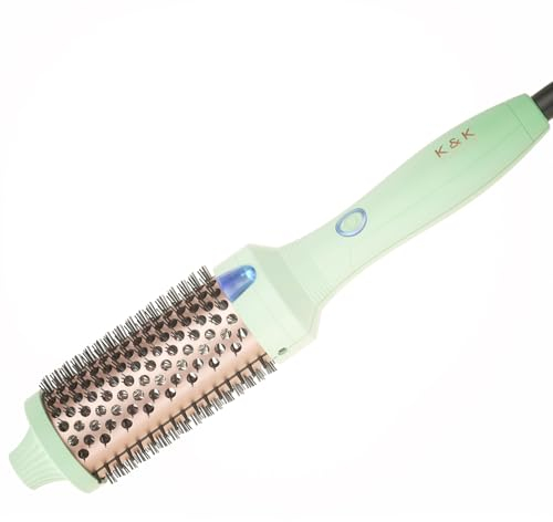 K&K Thermobürste, 45 mm Beheizte Rundbürste, Professioneller Beheizter Lockenwickler Keramik Turmalin Ionisch Lockenstab, Hot Styling Volumenbürste, Heißhaarbürste, Dual Spannung