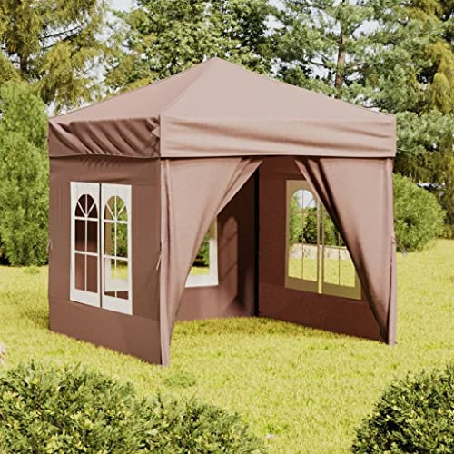 Pergola da Giardino Mercato Tenda Gazebo ProfessionaleTenda per Feste Pieghevole con Pareti Laterali Tortora 2x2 mAdatto per prati, balconi e giardini