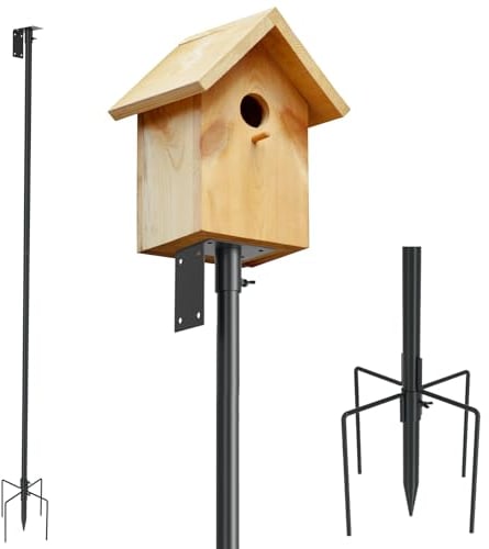 MIXXIDEA Vogelhaus Ständer 203cm Vogelfutterstation Mit Ständer Vogelhaus Metall, Universalständer Set Mit 5 Zinken-Sockel für Garten, Außen, Wiese, Schwarz (Das Vogelhaus Ist Nicht Inbegriffen)