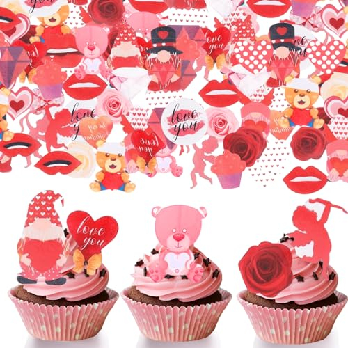 72 Stück Valentinstag Tortendeko Essbar,Herz Deko Kuchendeko,Essbare Tortenaufleger,Esspapier Tortendeko,Valentinstag Cake Topper,für Geburtstag Heiratsantrag Hochzeit Valentinstag Party
