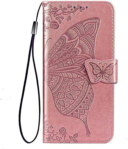 TEYYOS Farfalla Custodia Folio per TCL 40 XE/TCL 40X/TCL 40 NxtPaper 5G, Cover in PU/TPU Pelle Flip Portafoglio con Contanti e Schede Slot, Telefono Case Custodie - Oro Rosa