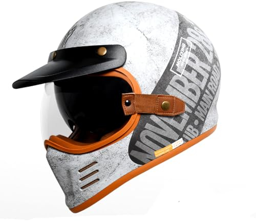 Vintage-Integral-Motorradhelm, Jet-Moto, Cruiser, Roller, Erwachsene, DOT/ECE-Zertifizierung, Motorradhelm mit getönter Sonnenbrille, Blasenspiegel
