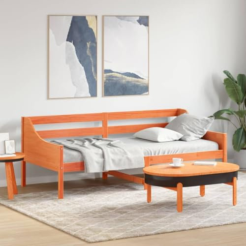 vidaXL Tagesbett, Bett mit Sperrholzlatten, Bettgestell mit Schutzgitter, Bettrahmen Holzbett Gästebett, Wachsbraun 80x200cm Massivholz Kiefer