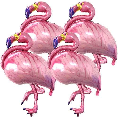 Hawaii Flamingo Luftballons, 4 PCS Hawaiian Flamingo Helium Foil Ballons, Folienballon Flamingo, Tropische Flamingo Riesenballon, Hawaii Party Deko Ballons, für Geburtstag Pool Party (C)