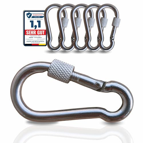 PinPro A4 Edelstahl Schraubkarabiner | 100x10mm - 2 Stück | 850 kg Bruchlast | Rostfreier NIRO AISI 316 Karabiner mit Sicherheitsmutter