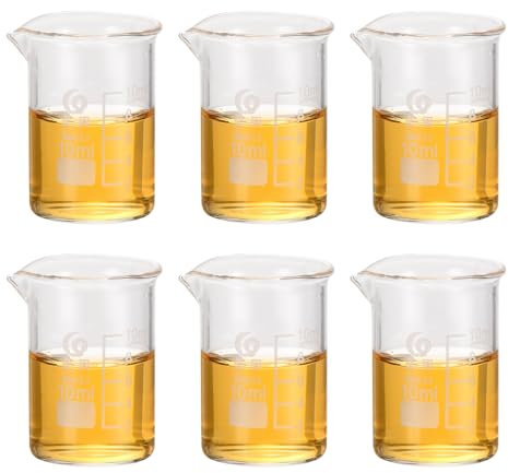 PATIKIL 10ml Low Form Glass Beaker, 6Pcs 3.3 Borosilicate Glass Beakers Graduated Measuring Cup with Spout for Lab Experiment, Cooking and Baking, Clear