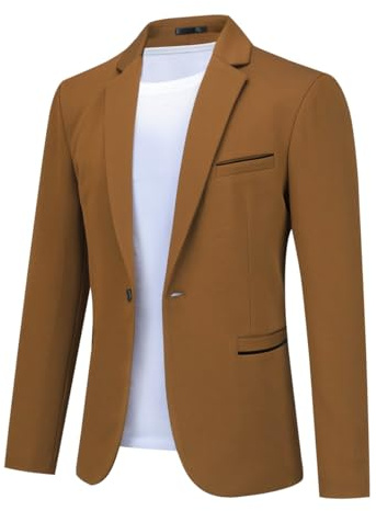 Allthemen Mens 1 Button Blazer Slim Fit Business Suit Blazer Coffee M