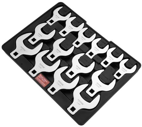 VEVOR Juego de 14 Llaves de Pata de Gallo Accionamiento de 1/2 SAE 1-1/16-2 Llave de Palanca de Acero 40 Cr con Tamaño Grabado con Láser Compatible con Reparación de Llaves Dinamométricas