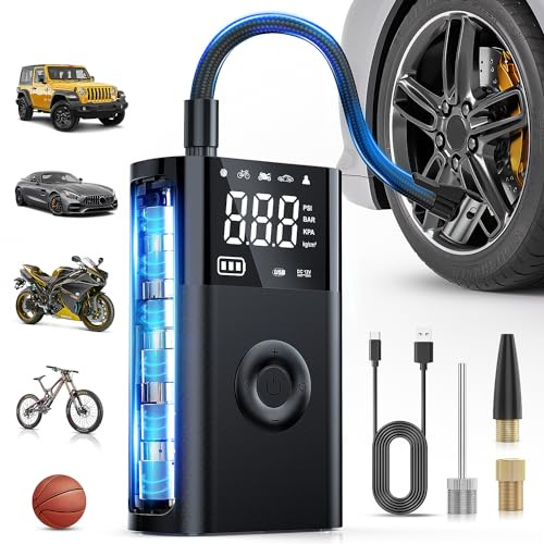 Nilight Gonfleur de pneu portable avec batterie rechargeable 12 V CC 150 psi, arrêt automatique sans fil avec manomètre numérique, pompe à air double gonflage rapide pour voiture et moto