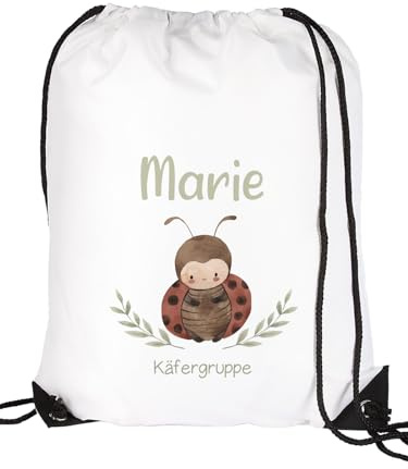 Striefchen Sportbeutel für Kinder mit Tiermotiv-Aufdruck, Polyester, 34 x 45 cm, waschbar bis 30°C, wasserabweisend (Marienkäfer)