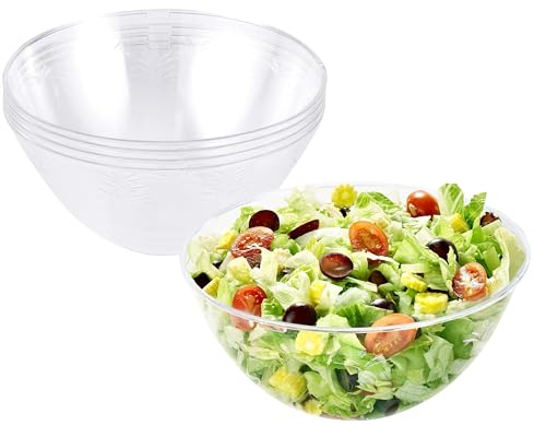 MATANA 10 Large Clear Hard Plastic Serving Bowls, 3000ml - Sturdy & Reusable - Ideal for Salad, Snacks & Crisps - Parties, Picnic, Birthdays, BBQ & More