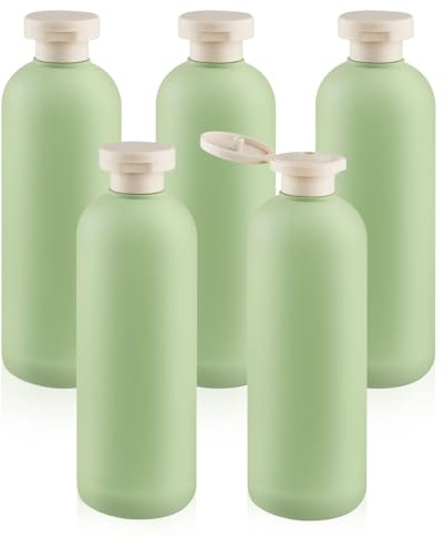5 Pcs Squeeze Bottles Plastic Travel Lotion Bottles Refillable Containers with Flip Cap for Toiletries Creams Lotion Shampoo Conditioner, Green, 400 ml/13.5 oz
