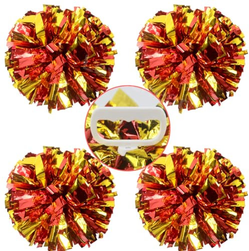 Lovecheer Pompons für Kinder, Cheerleading, Rot und Gold, metallisch, 4 Stück, für Teamgeister, Sport, Cheerleading, Tanztraining