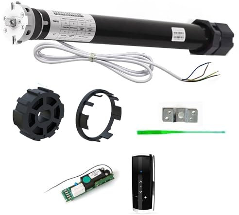 Motor tubular para persianas enrollables M-LINE HASTA 90 kg de peso 20-50 NM bajo consumo fácil montaje incluye accesorios (Con mando, 50 Kg - diam60-30Nm)