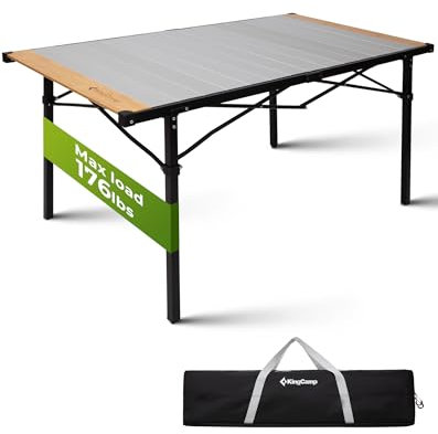 KingCamp Campingtisch klappbar Klapptisch mit Aluminiumrahmen Aufrollbare Tischplatte(136x70 cm) für 4-6 Personen Campingtisch faltbar mit Tragetasche belastbar bis 80 kg,Silber,XL