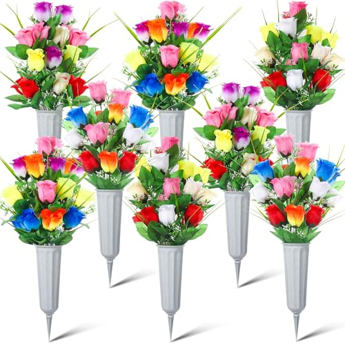 Quzzil Friedhofsvase mit Blumen für den Außenbereich, Grabschmuck, Gedenkstätte, 8 Stück, 16 Stück