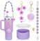 Starvortex Stanley Cup Accessoires, Accessoire Stanley Cup Violet Comprend Couverture de Paille, Protecteur de Fond en Silicone, Sangle de Poignée, Bijoux Suspendus, Mug Accessoires pour 800-1200ml