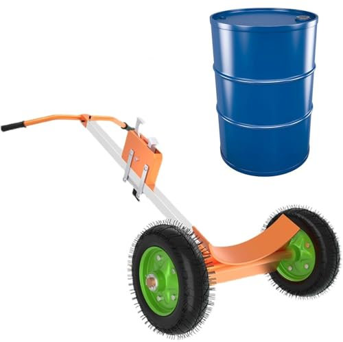 SUCRFXJ Heavy Duty Oil Drum Cart, 450kg Load Capacity Drum Cradle with Wheels, Oil Bucket Cart for Plastic/Iron Barrels, Adjustable Height Clamp, for Workshop Factory Warehouse