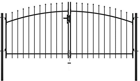 Utiny Gartentor mit Speerspitzen Doppeltor Doppelflügel Zauntor Gartenpforte Tor Hoftor Industrietor Einfahrtstor (300 x 150 cm)