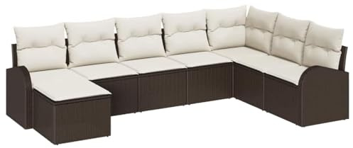 vidaXL 8-teiliges Garten-Sofa-Set mit braunen und weißen Kissen. Modulares Outdoor-Sofa für die Terrasse, mit langlebiger Rattan-Konstruktion und bequemen Sitzgelegenheiten. Perfekt zum Entspannen.