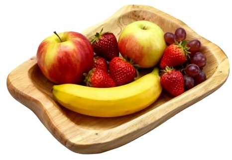 Leikurvo Frutero de madera natural, cuenco decorativo para ensalada, cuenco de madera hecho a mano, cuenco decorativo, irregular, creativo, para ensaladas, aperitivos, frutas, llaves (21-30 cm)