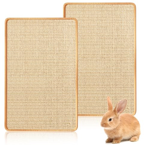 Scratching Mat for Rabbits, Pack of 2 Sisal Carpet, Natural Rabbit Accessories, Chew Toy, Hemp Mats for Rodents, Pet Cage, Bed Linen (40 x 30 cm)