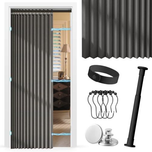 EUBSWA Thermovorhang Kälteschutz, H 200 x B 120 cm türvorhang mit Teleskopstange für Zimmer tür 90-110 cm, gardinen vorhänge Blickdicht verdunklungsvorhänge für Bad/Schlafzimmer/Wohnzimmer
