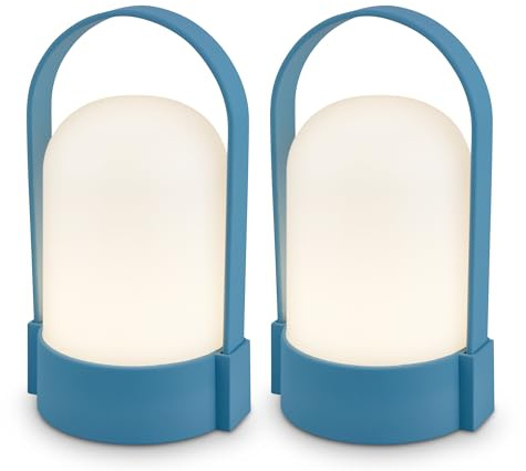 BRILONER - 2er-Set LED Tischlampen kabellos IP44 mit Touch, dimmbar in Stufen, Akku tauschbar, Nachttischlampe, LED Lampe, Campinglampe, Tischleuchte, Akku Lampe, Outdoor, 8,5x8x15,5 cm, Blau