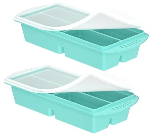 2Pk Silicone Freezer Tray, 250ml 4-Compartment Cubes Moulds with Lid
