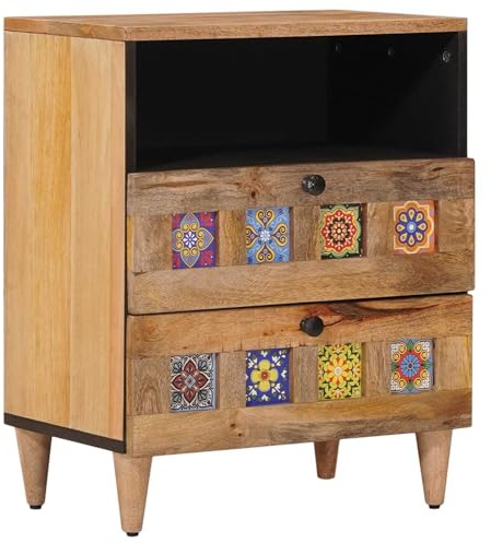 vidaXL Nachttisch Natur 50 x 33 x 62 cm Massivholz Mango, Großer Stauraum, rechteckiger Nachttisch, Mangoholz, praktischer Tisch für Dein Schlafzimmer, braune Möbel
