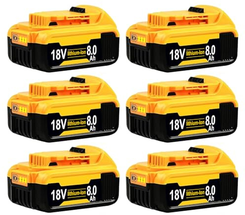 6 Pack 8000mAh Lithium Batteries Replacement for Dewalt Battery 18V | Compatible with Dewalt 18V Battery DCB184 DCB200 DCB1820 DCB181 DCB182 DCB201 DCB200-2 with LED Indicator（6-Packs）