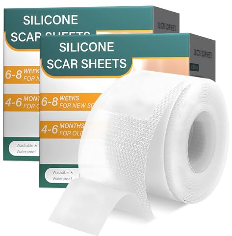 2 Rollen Silikon Narbenpflaster, Silicone Scar Tape Sheets Transparent (4cm X 300cm), Silikonpflaster für Narben, Nicht-Medizinisch, Atmungsaktiv, Wasserdicht Wiederverwendbar & Zuschneidbar
