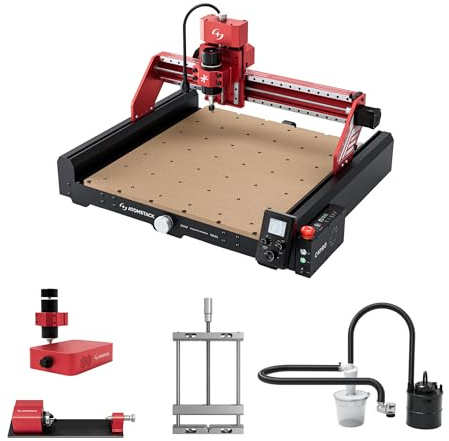 AtomStack C4 Pro CNC paquete – Kit CNC completo con doble tubo de vacío, husillo 500 W, plantillas y fijaciones, y rodillo de garras de 4 ejes – para madera, plástico, aluminio, latón, bricolaje