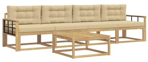 vidaXL Outdoor-Sofagarnitur mit Kissen 4 pcs Weiß und Beige, Outdoor-Sofa-Set, modernes Gartenmöbel, modulare Sitzgruppe für Komfortables Entspannen im Freien