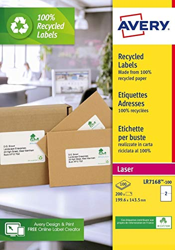 AVERY Zweckform LR7168-100 Versand-Etiketten (A4, 200 Stück, Recycling, 199,6 x 143,5 mm, 100 Blatt) weiß